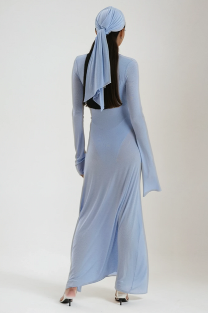 Cerys Plunge Ruch Maxi Dress in Blue