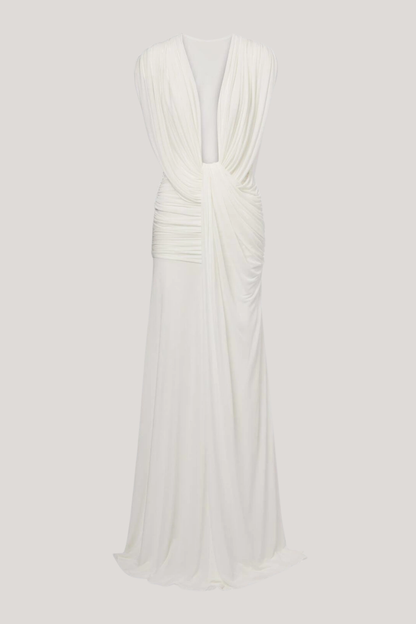 Ceylin Plunge Ruch Asymmetric Maxi Dress