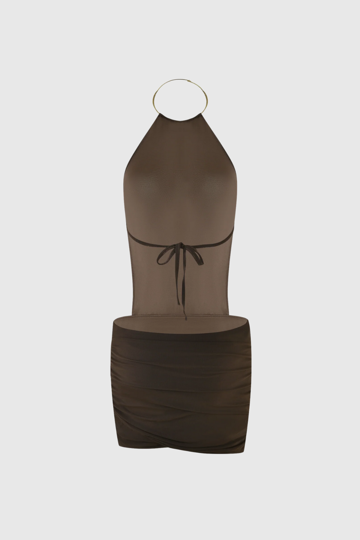 Cezara Halter Neck Backless Ruch Mini Dress