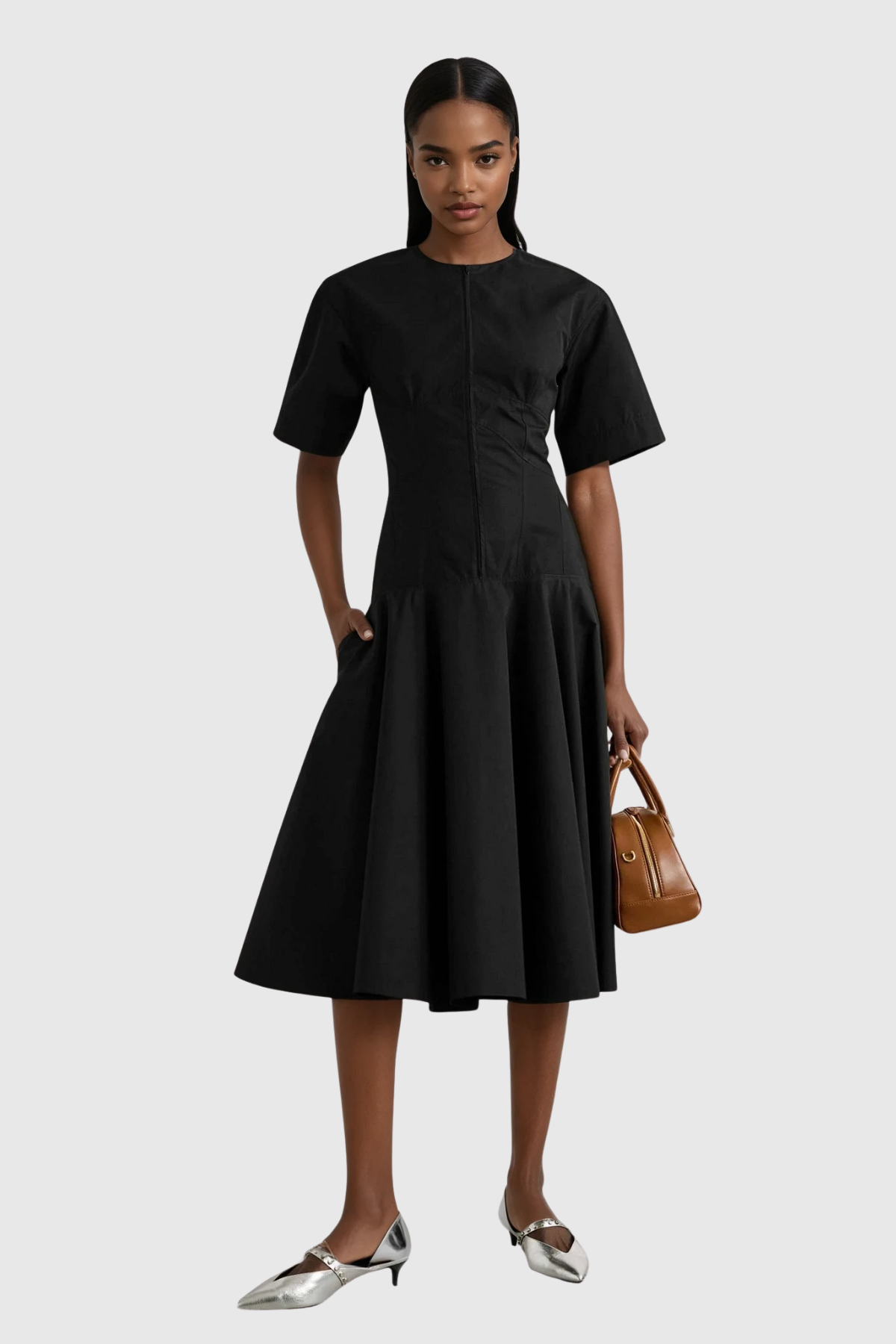 Chalice Deconstruct Ruffle Midi Dress in Black