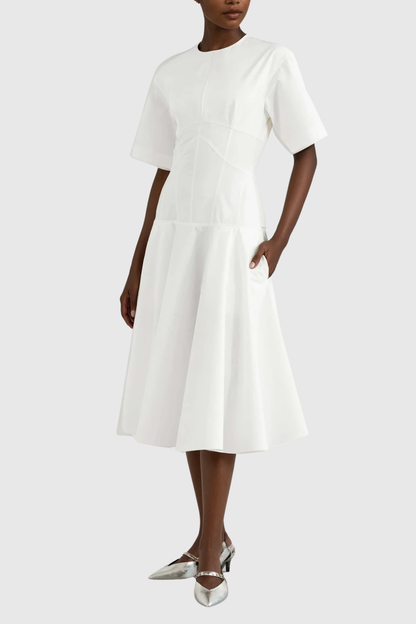 Chalice Deconstruct Ruffle Midi Dress in White