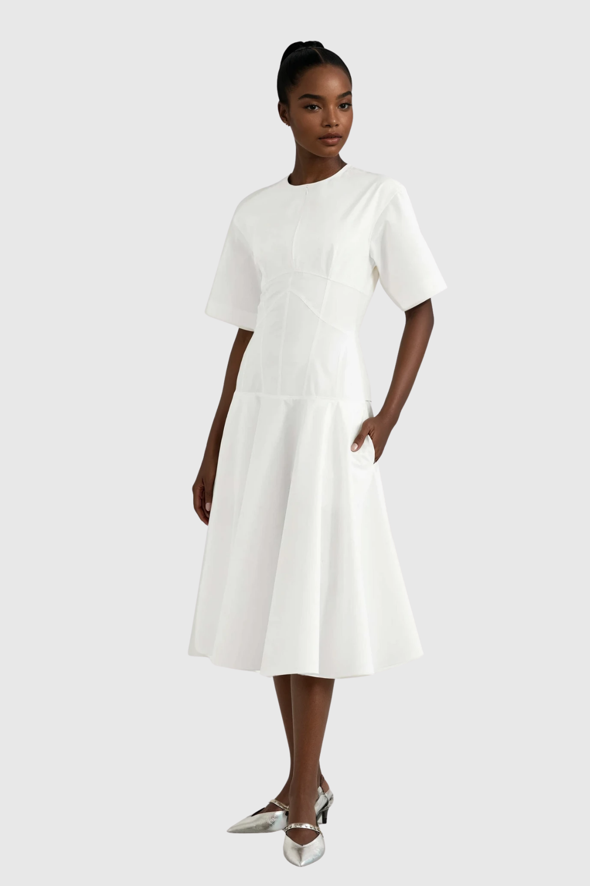 Chalice Deconstruct Ruffle Midi Dress in White
