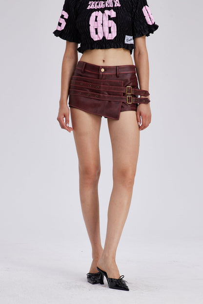 Charline Buckle Asymmetric Leather Skirt