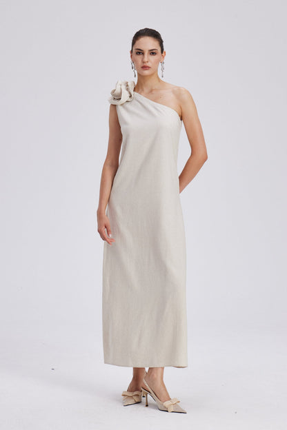 Charlotta Flower One Shoulder Maxi Dress
