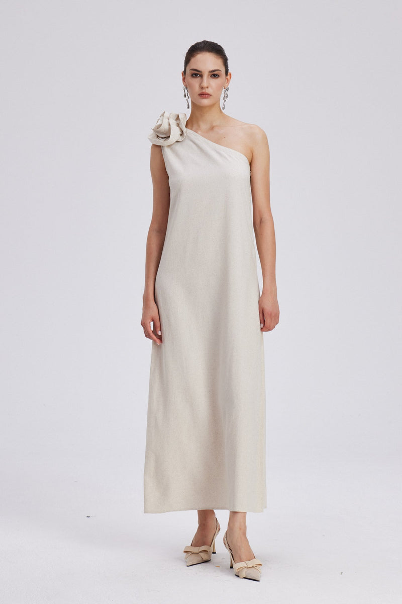 Charlotta Flower One Shoulder Maxi Dress