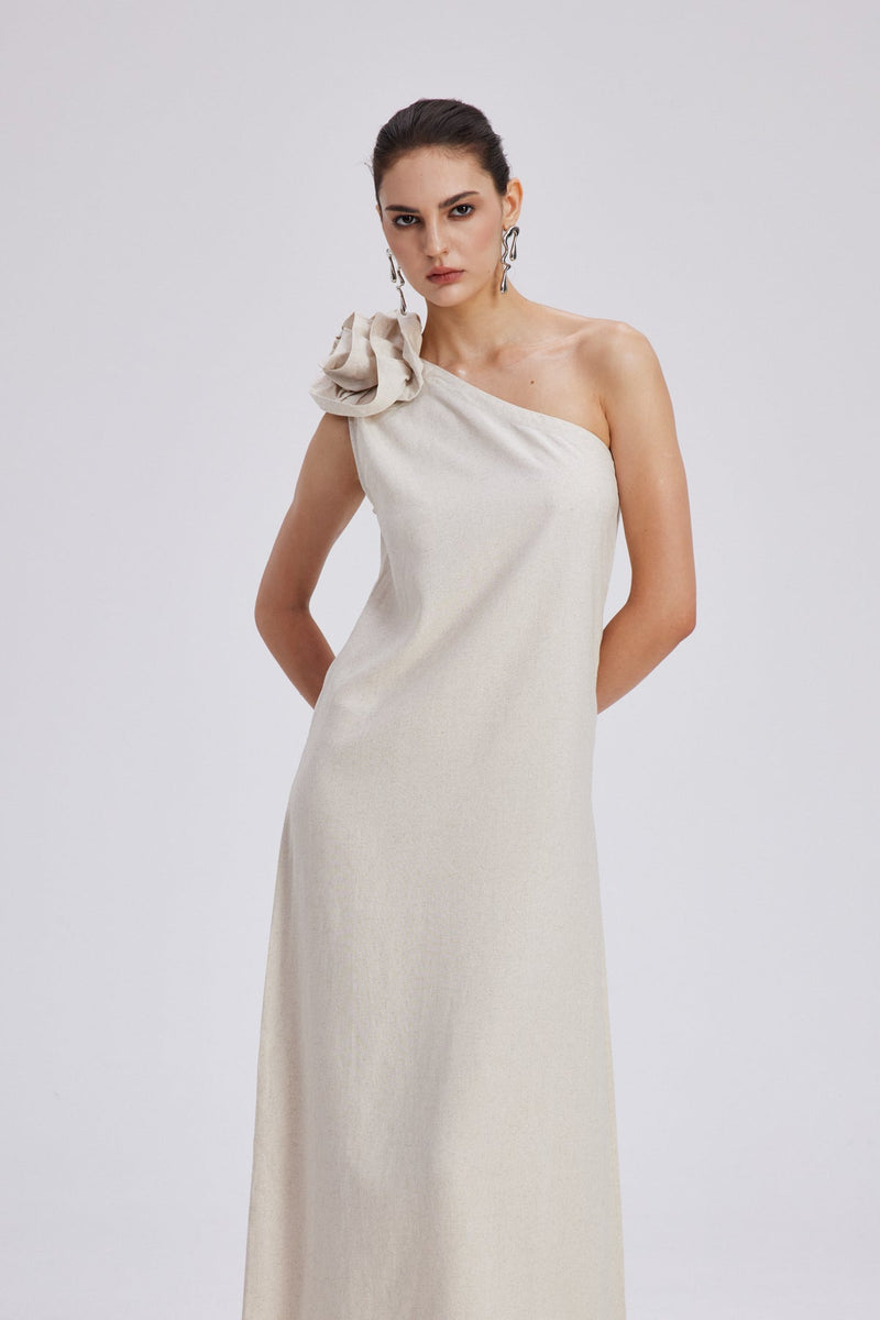 Charlotta Flower One Shoulder Maxi Dress