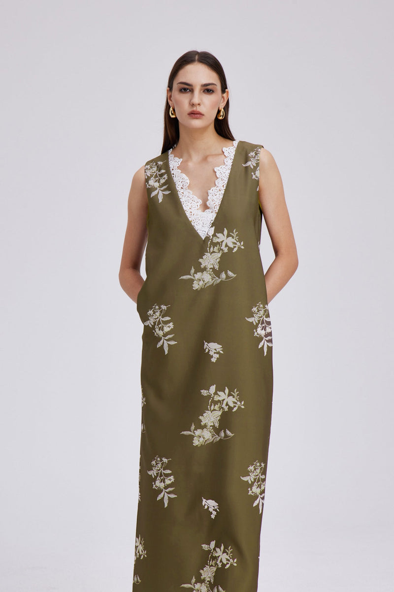 Chelo Lace V Neck Maxi Dress