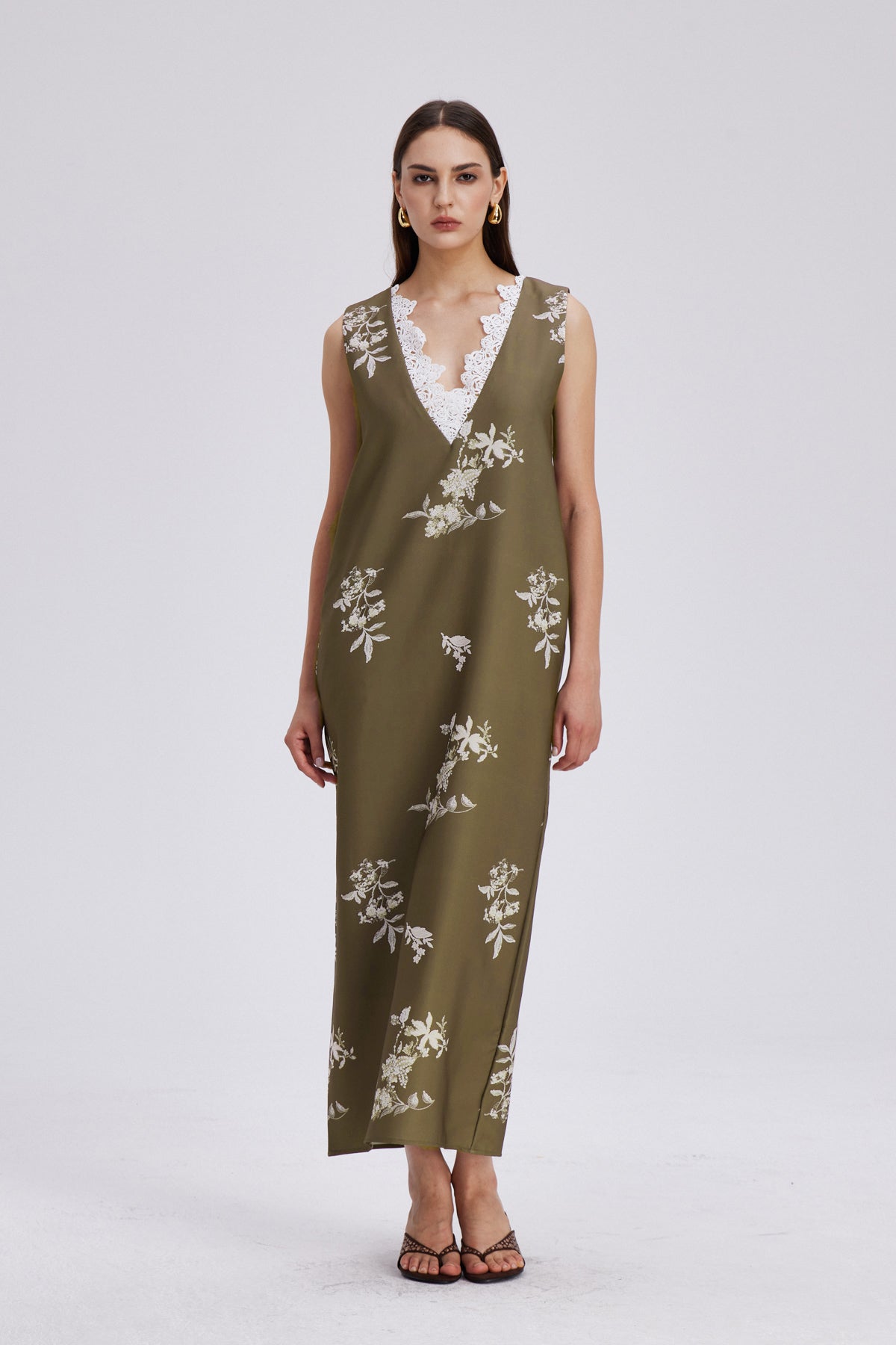Chelo Lace V Neck Maxi Dress