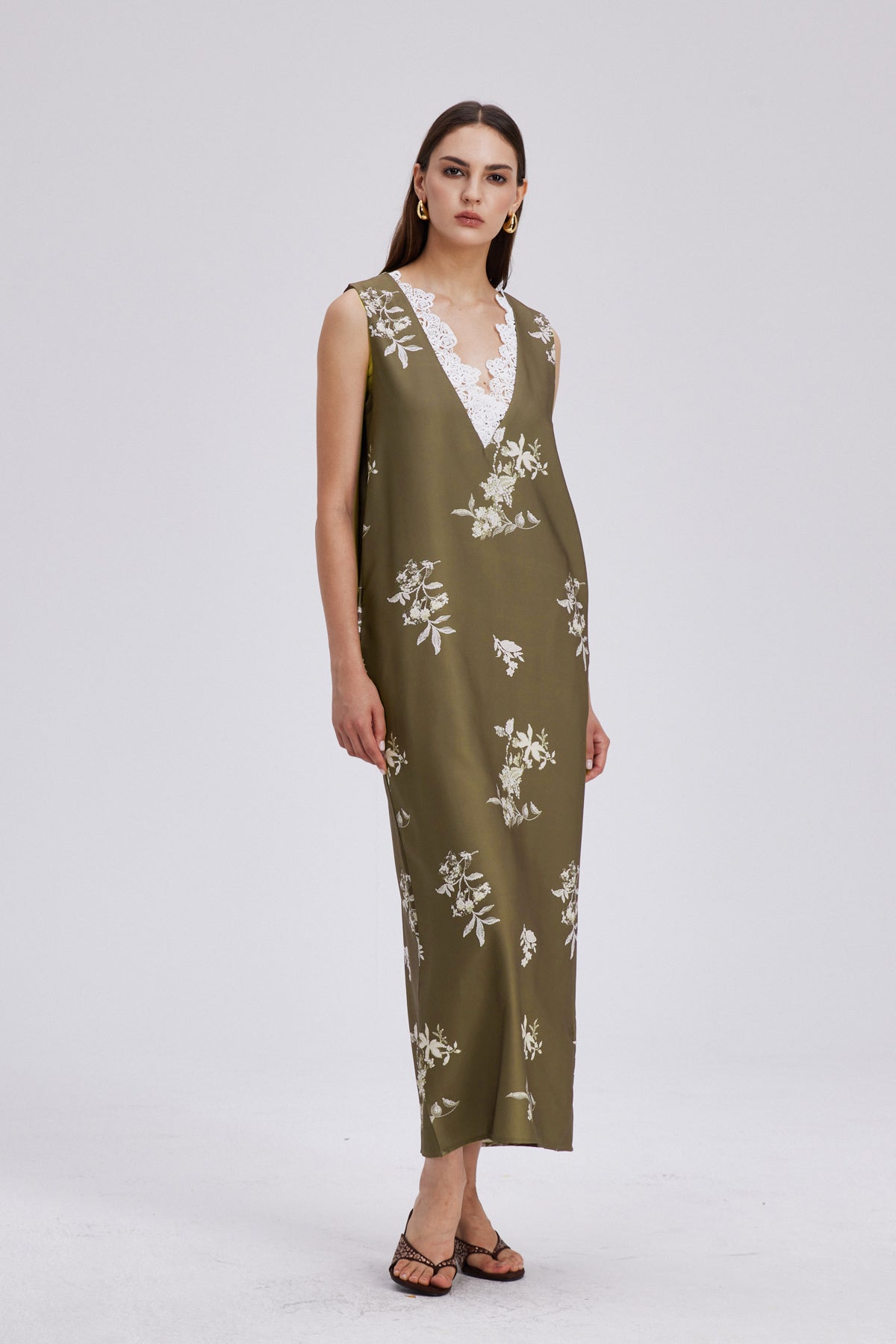 Chelo Lace V Neck Maxi Dress