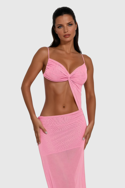 Cheng Cutout Asymmetric Backless Maxi Dress in Pink