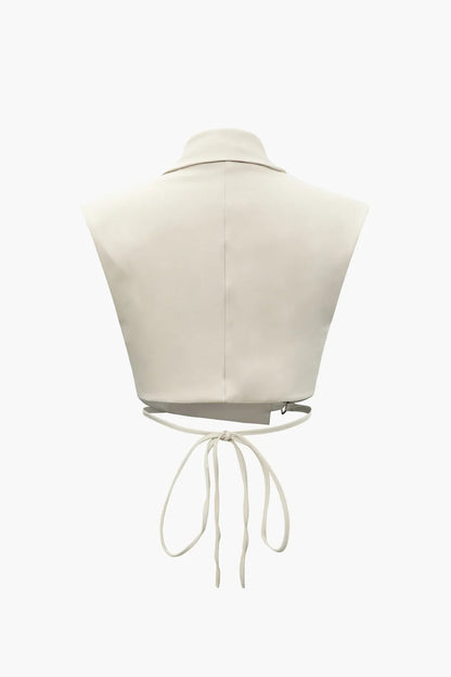 Cherry Beige Tie Back Vest and Straight Leg Suit Pants Set