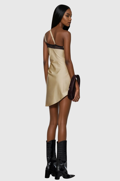 Chinonso One Shouder Cutout Lace Satin Mini Dress