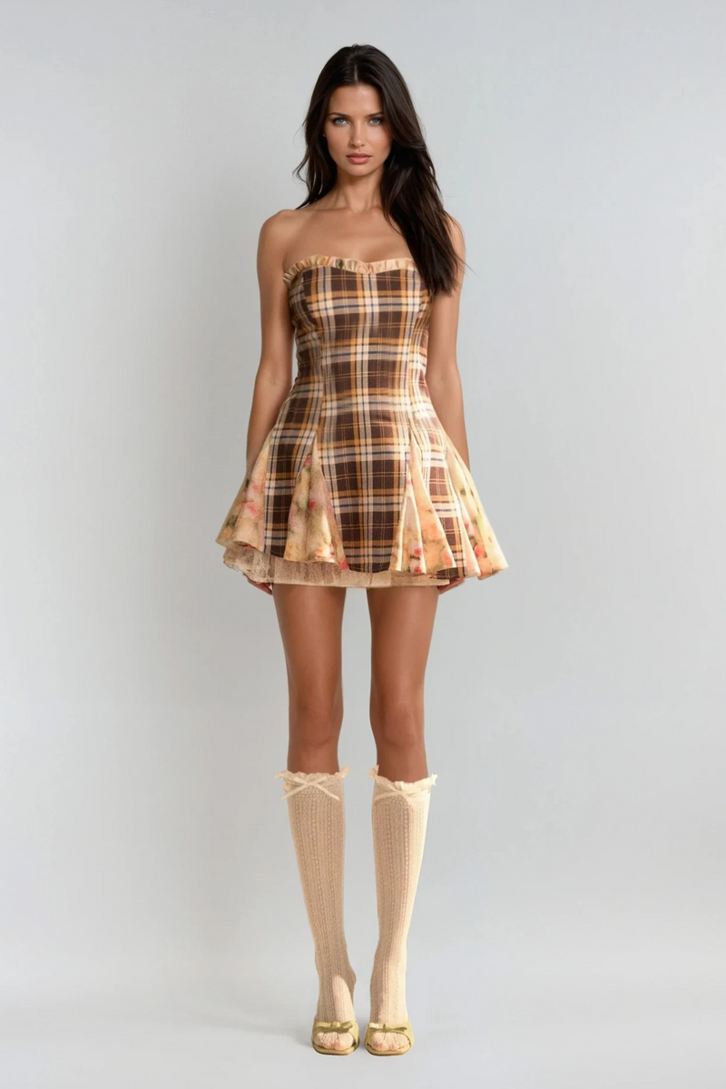 Chinyelu Strapless Grid Mini Dress