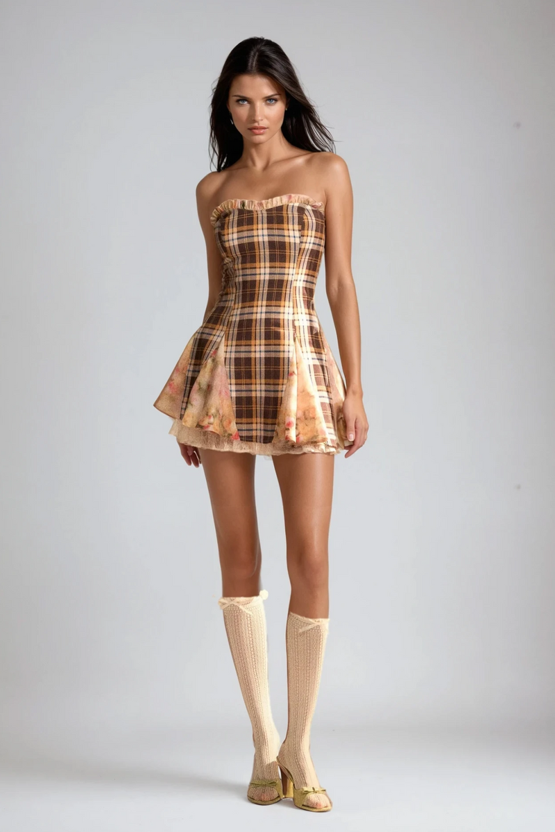 Chinyelu Strapless Grid Mini Dress