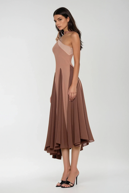 Chip One Shoulder Asymmetric Ruffle Midi Dress