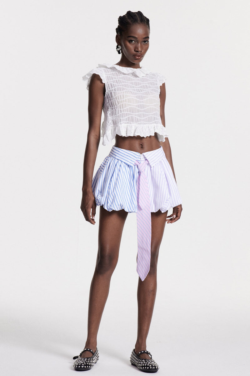 Chiril Stripe Ruch Mini Skirt