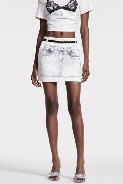 Chiron Print Denim Mini Skirt