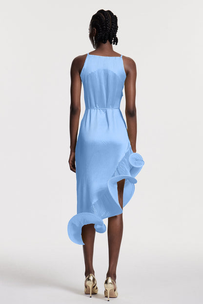 Chizuko Ruffle Sleeveless Midi Dress in Blue