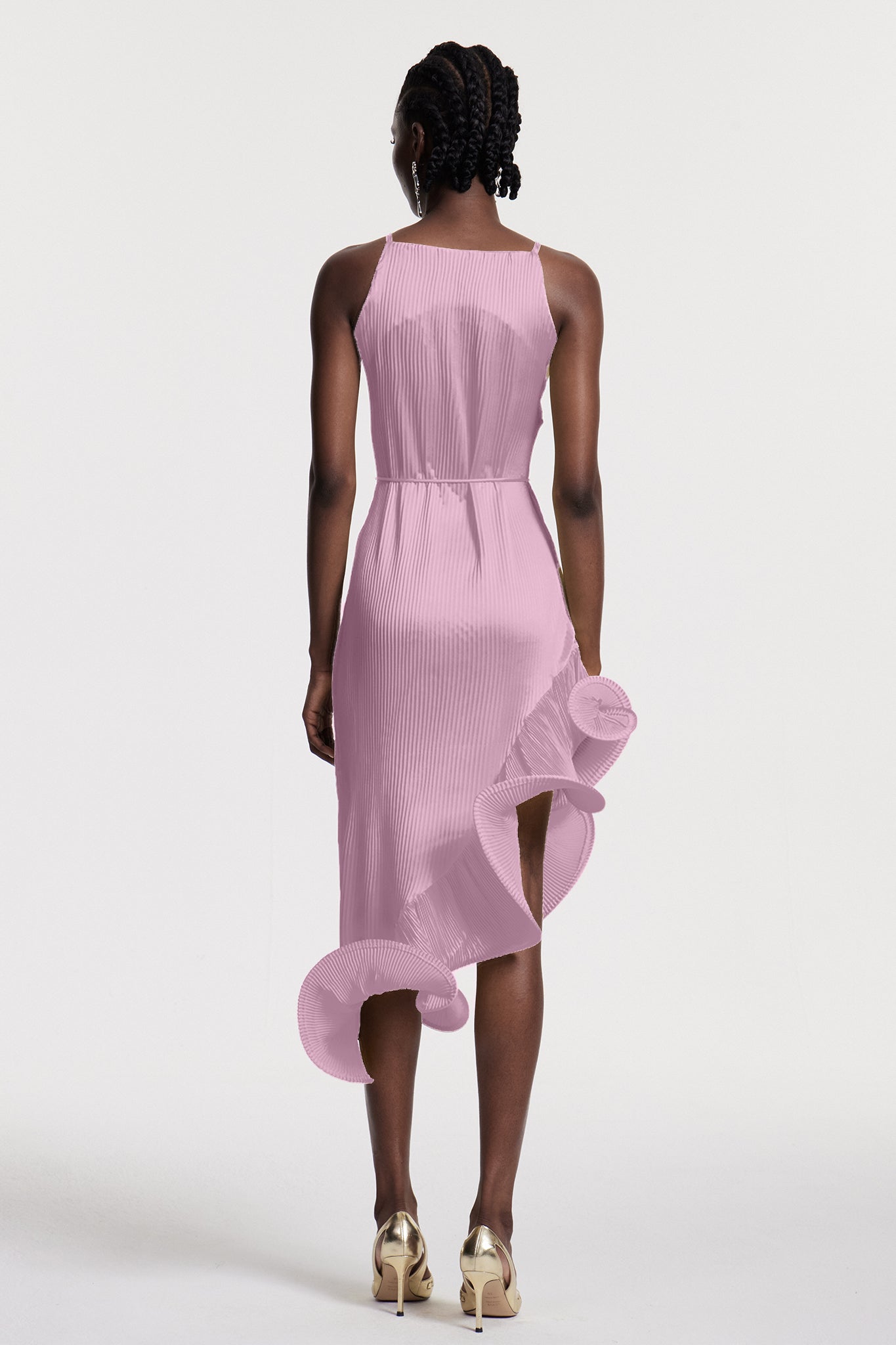 Chizuko Ruffle Sleeveless Midi Dress in Pink