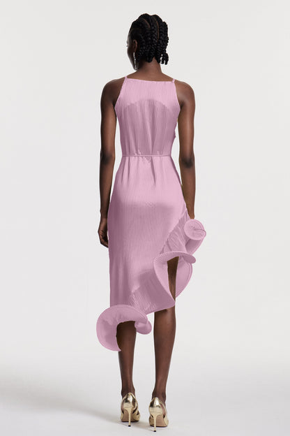 Chizuko Ruffle Sleeveless Midi Dress in Pink