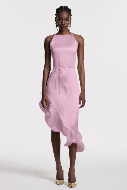 Chizuko Ruffle Sleeveless Midi Dress in Pink