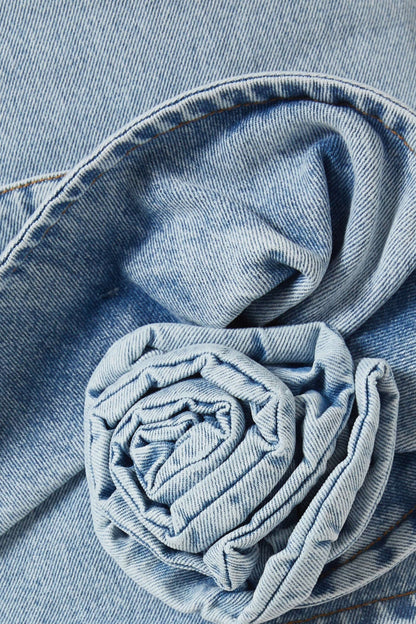 Christell Appliqué Halter Denim Mini Dress