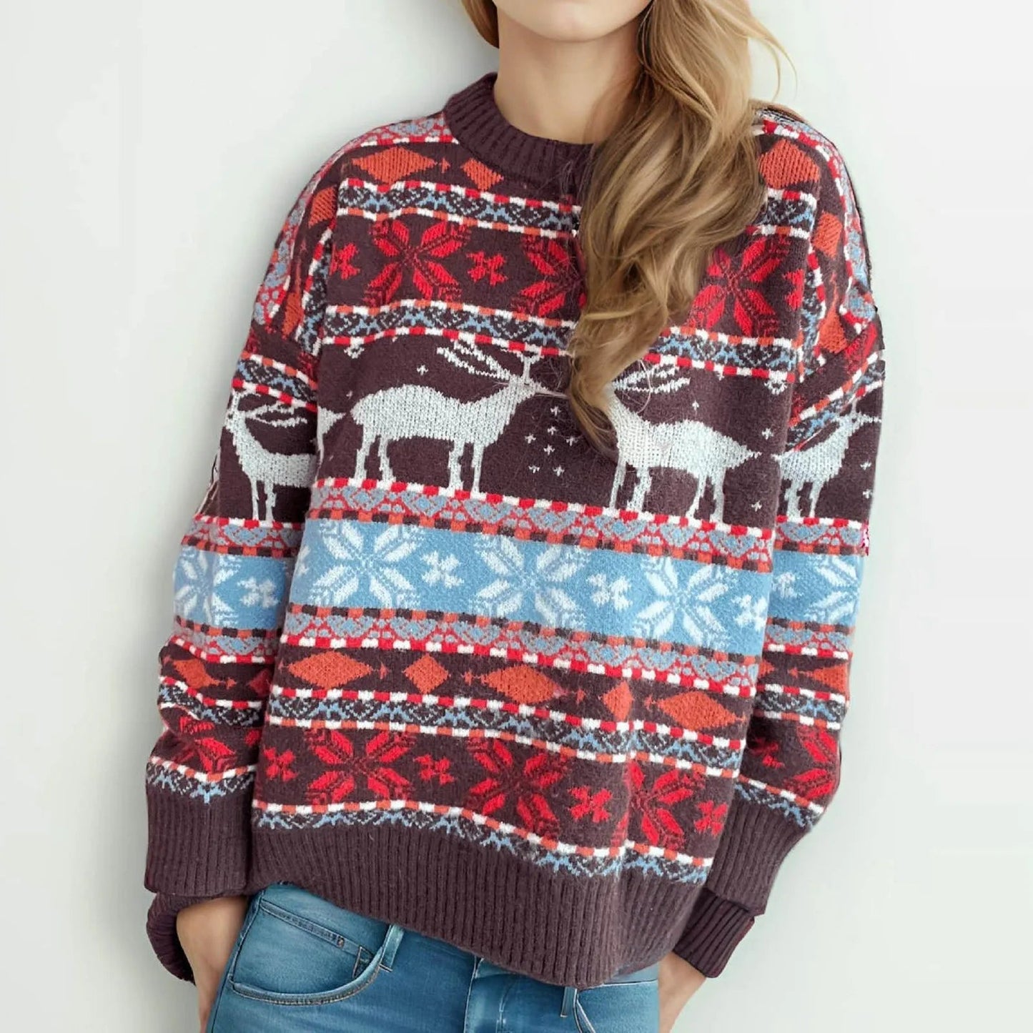Oversized Deer Knitted Christmas Sweater