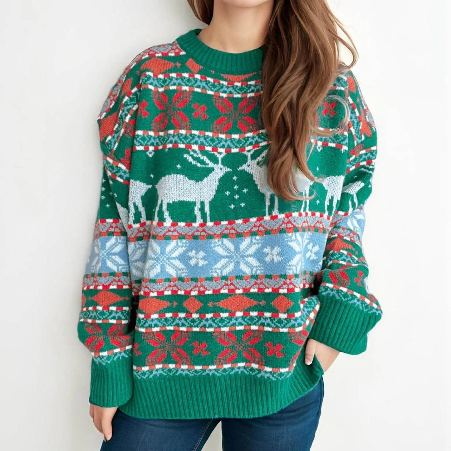 Oversized Deer Knitted Christmas Sweater
