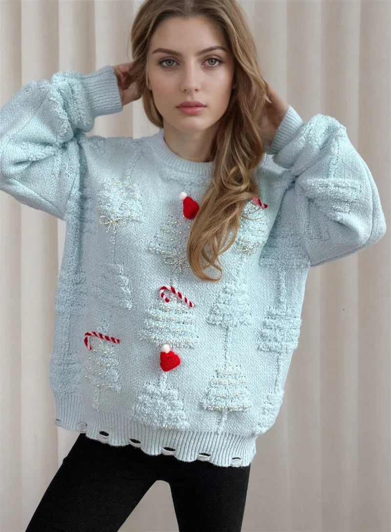 Korean Style Loose Jumper With Bow Christmas Sweater
