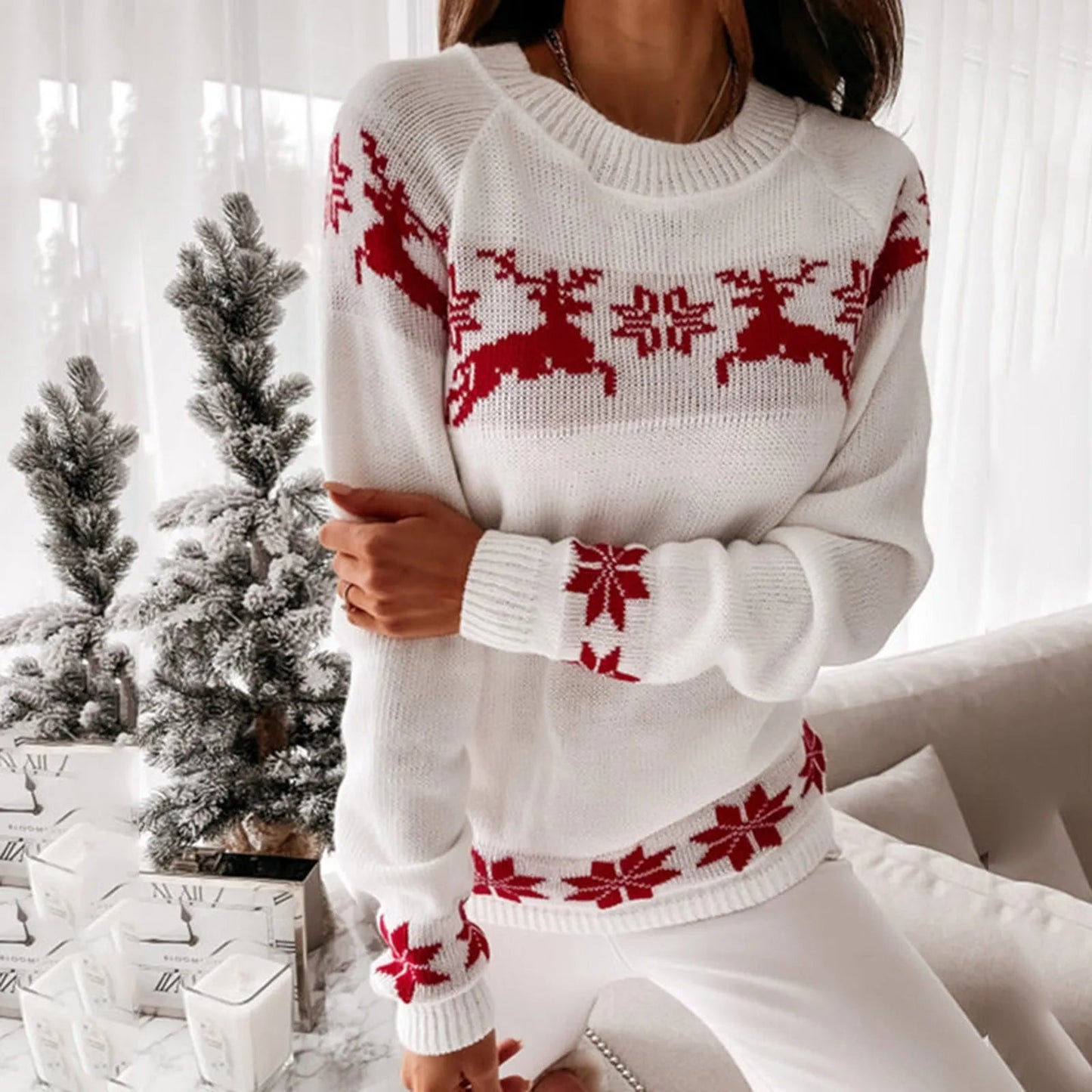 Elk Snowflake Christmas Sweater for Autumn Winter Wear