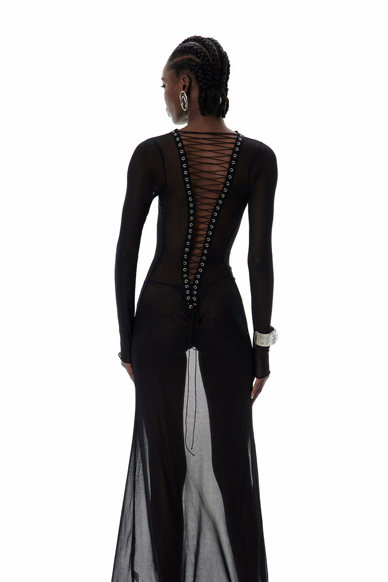 Cierra Backless Lace Up Maxi Dress