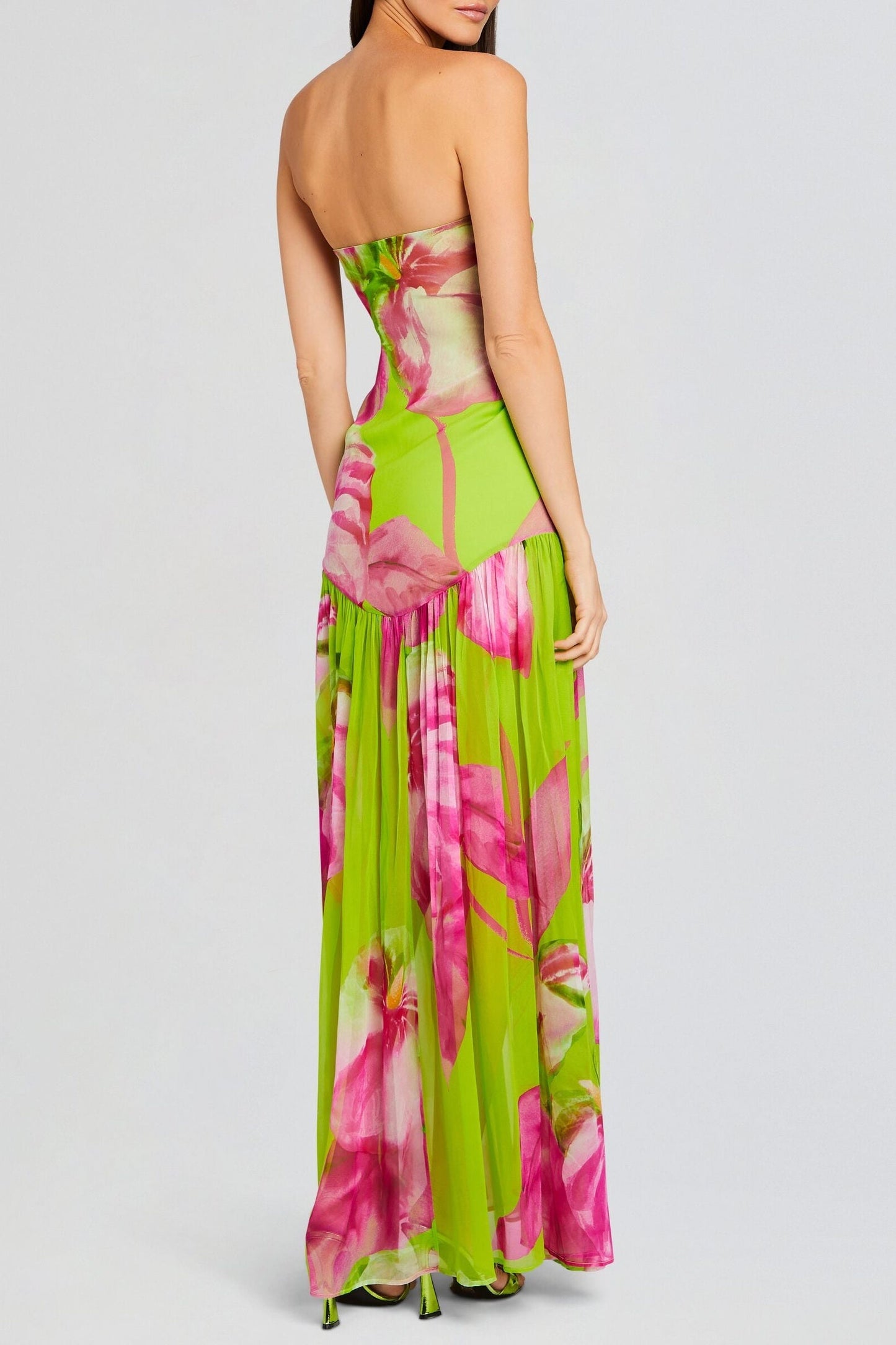 Shmaka Print Strapless Slit Maxi Dress - Green