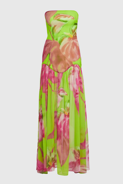 Shmaka Print Strapless Slit Maxi Dress - Green