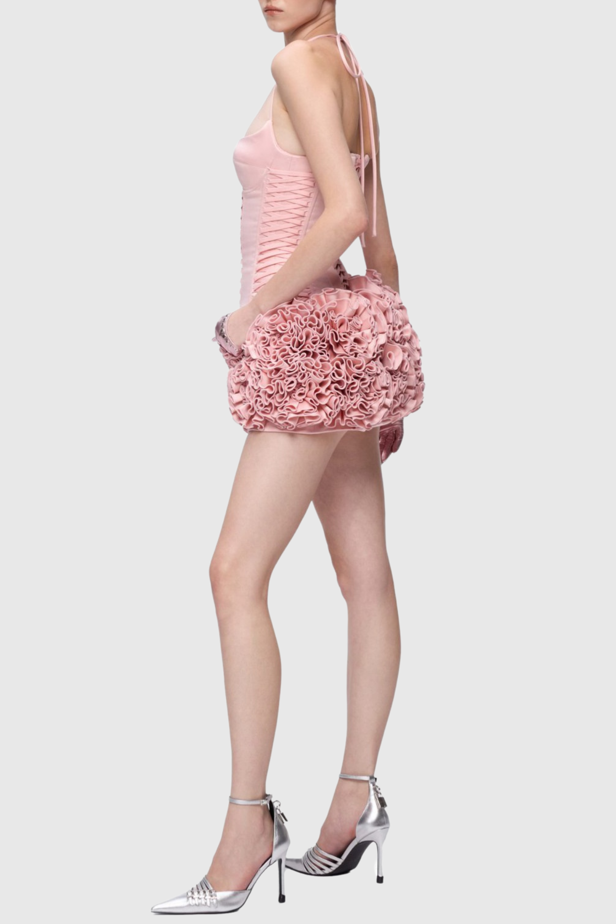 Cindia Lace Up Corset Two Piece Set - Pink