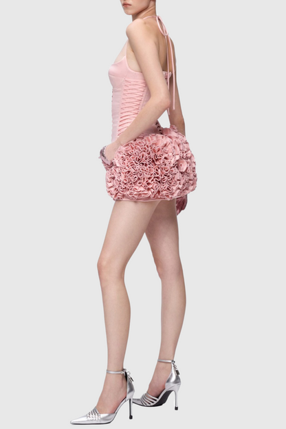 Cindia Lace Up Corset Two Piece Set - Pink