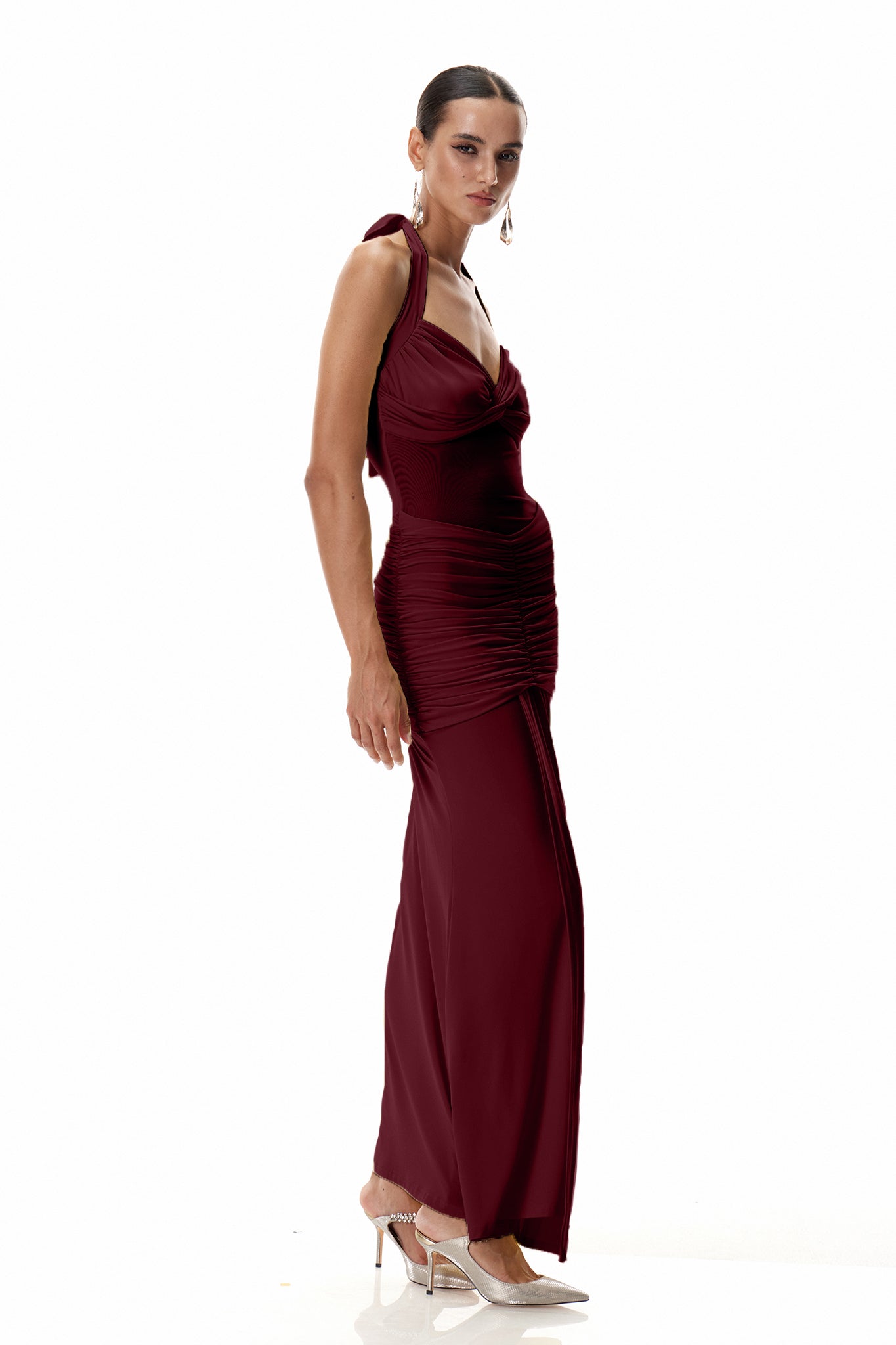Cistimiru Halter Neck Tie Up Maxi Dress in Red