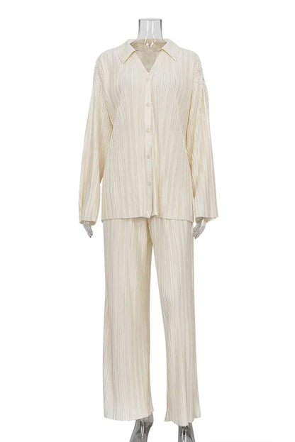 Color Pleated Long Sleeve Pants Set
