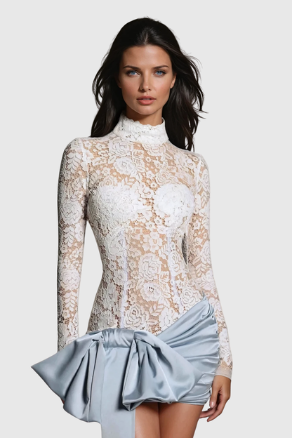 Clarence Lace Bow Satin Mini Dress