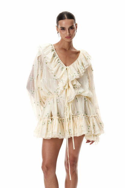 Claudia Balloon Sleeve Ruffle Mini Dress