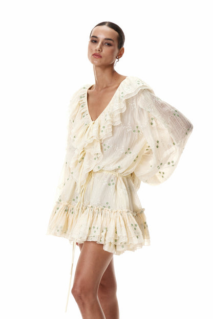 Claudia Balloon Sleeve Ruffle Mini Dress