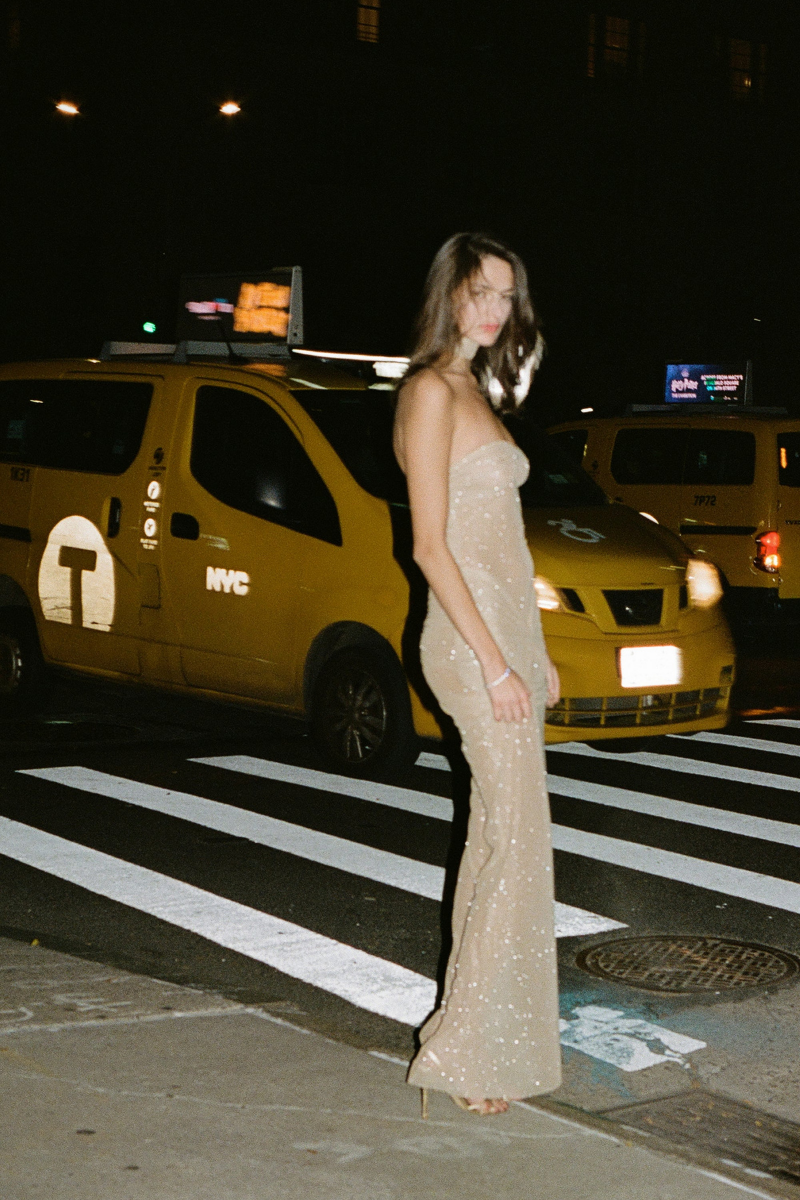 Claudine Strapless Ruched Maxi Dress in Beige