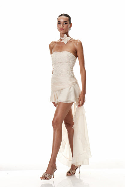 Claudio Embroidered Asymmetric Maxi Dress