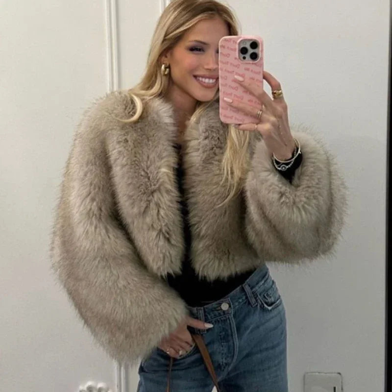 Fur Warm Furry Long Sleeve Loose V-neck Autumn Coat