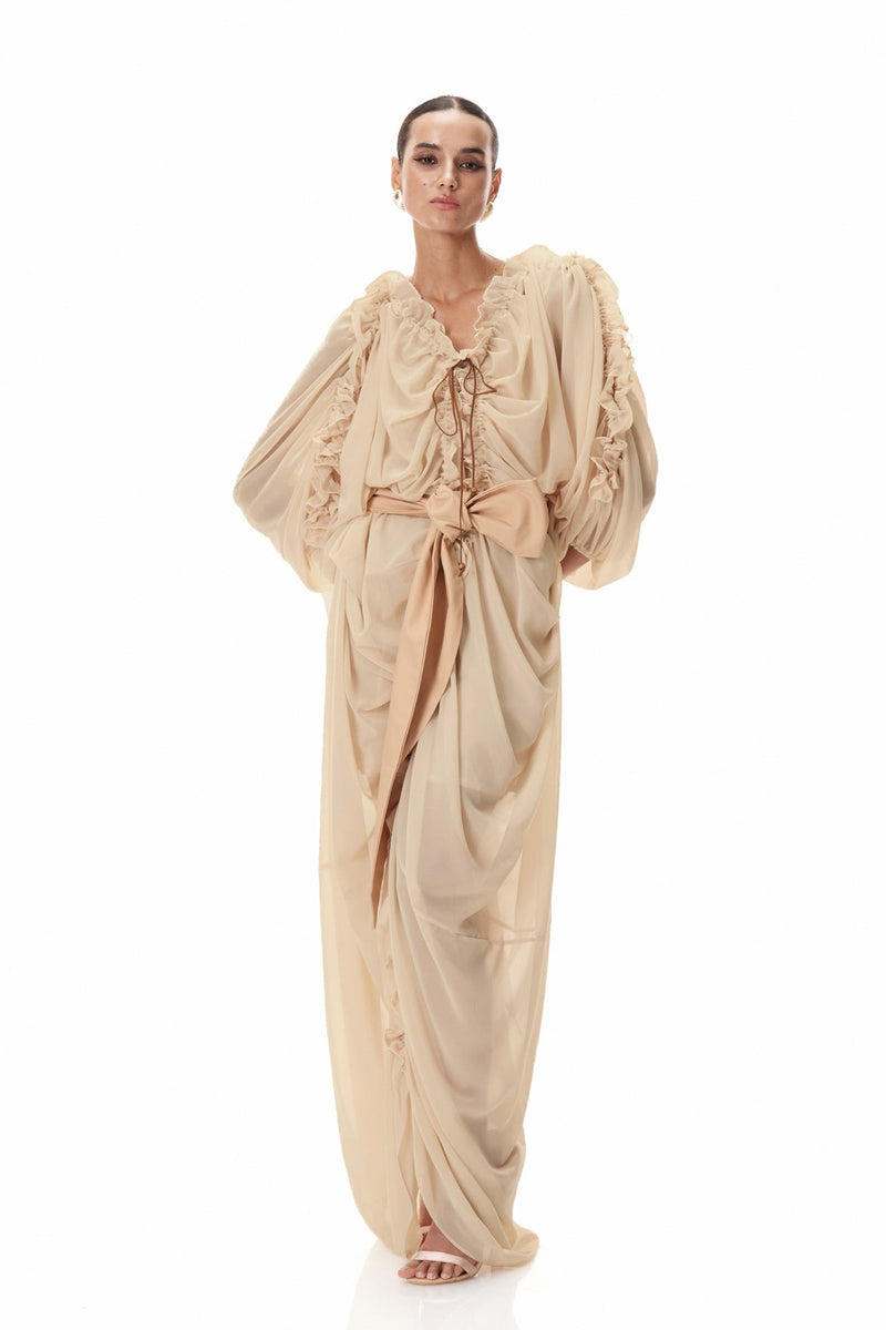 Clematis Drawstring Ruch Maxi Dress