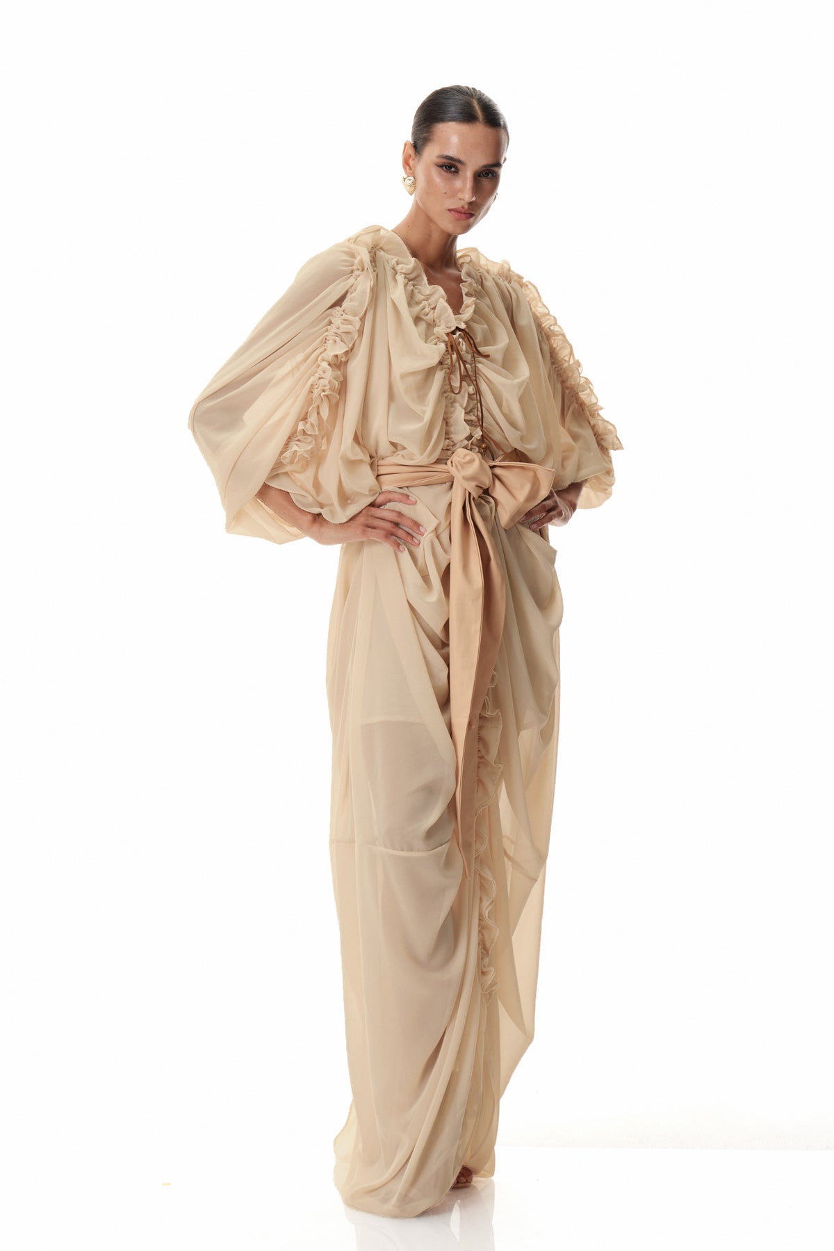 Clematis Drawstring Ruch Maxi Dress