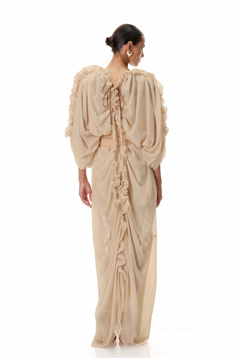 Clematis Drawstring Ruch Maxi Dress
