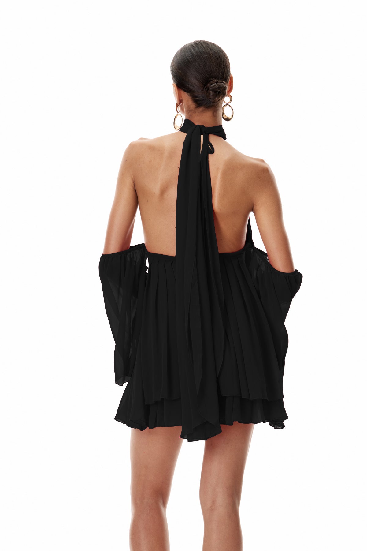 Cleto Off Shoulder Ruch Mini Dress in Black