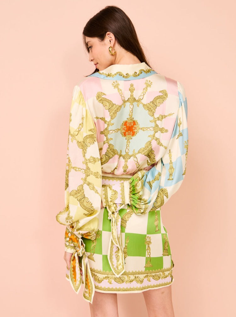 Lantern Sleeve Printed Mini Dress