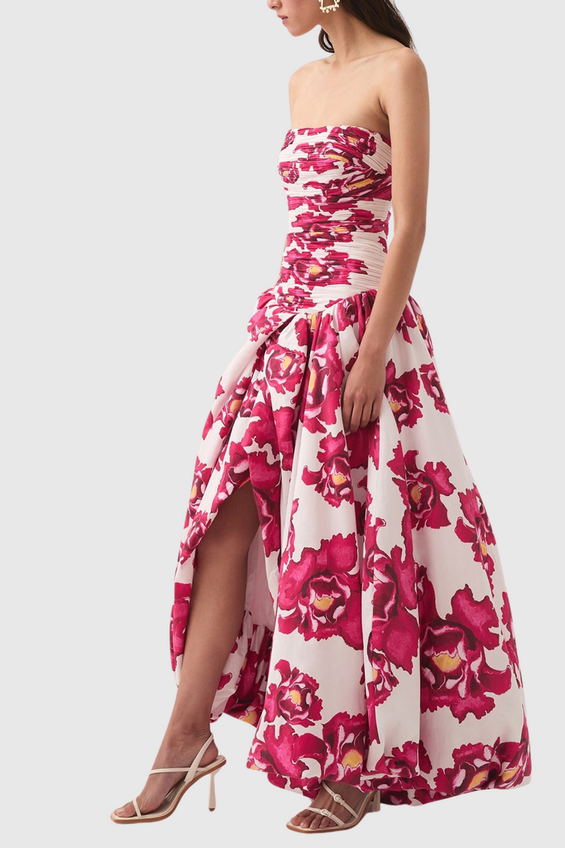 Coleka Print Strapless Ruched Maxi Dress - Pink