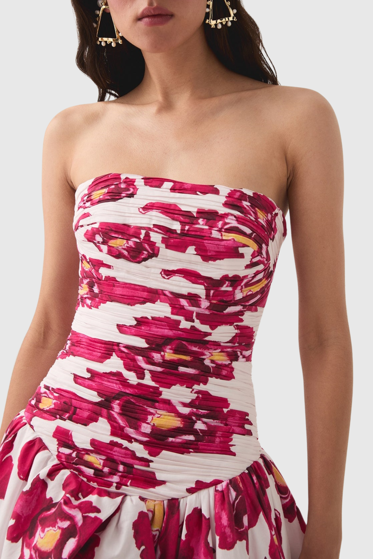 Coleka Print Strapless Ruched Maxi Dress - Pink